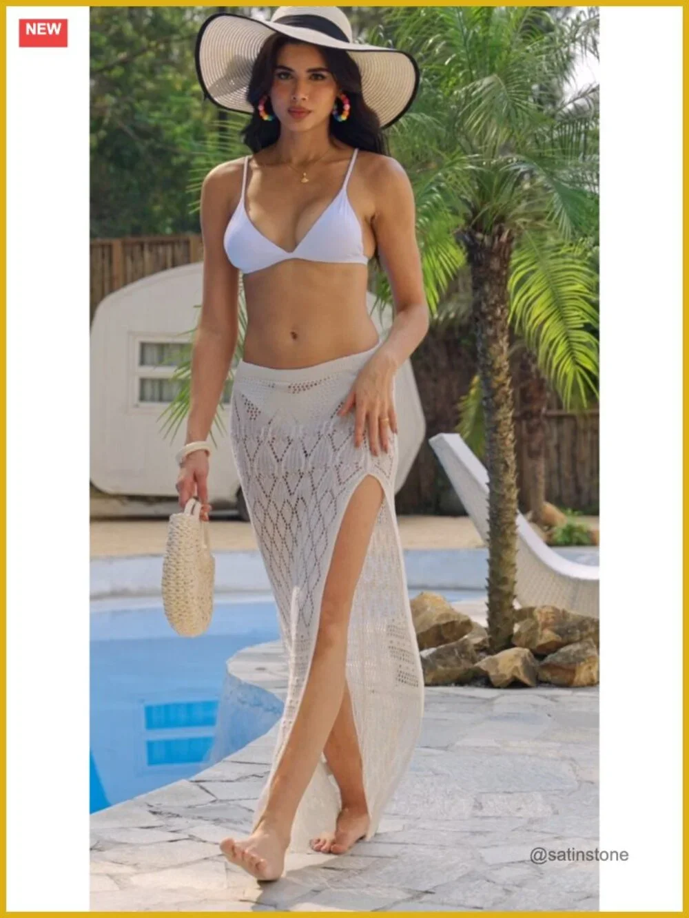 Crochet Swim Cover Up High Slit Sheer Maxi Beach Skirt